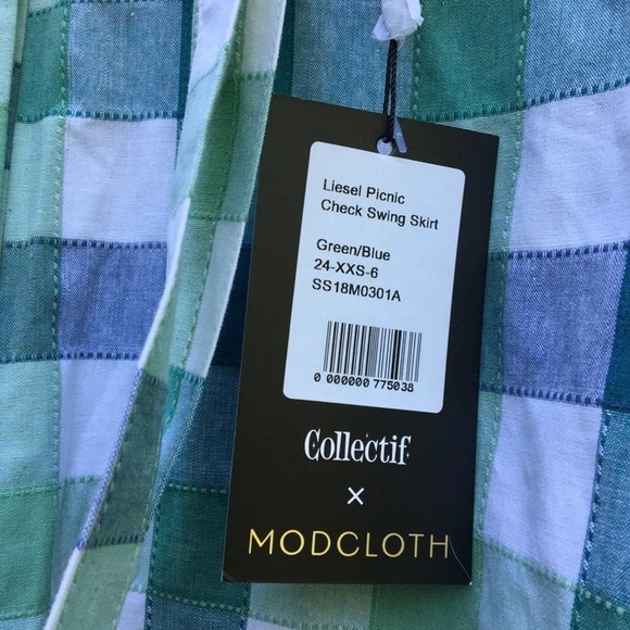 ModCloth x Collectif Liesel Picnic Check Swing Skirt Women’s Size XXS NWT - Picture 5 of 6